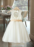 Diana A-Line Scoop Neck Knee-Length Tulle Junior Bridesmaid Dress With Sash Bow(s) STKP0013387