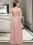 Kailyn A-Line Scoop Neck Asymmetrical Chiffon Lace Junior Bridesmaid Dress STKP0013388