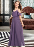 Skylar A-Line V-neck Floor-Length Chiffon Junior Bridesmaid Dress STKP0013390