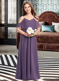 Skylar A-Line V-neck Floor-Length Chiffon Junior Bridesmaid Dress STKP0013390