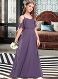 Skylar A-Line V-neck Floor-Length Chiffon Junior Bridesmaid Dress STKP0013390