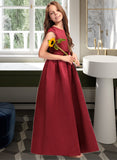 Aleena A-Line Scoop Neck Floor-Length Satin Junior Bridesmaid Dress With Bow(s) Pockets STKP0013391