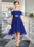 Bella A-Line Off-the-Shoulder Asymmetrical Chiffon Junior Bridesmaid Dress With Beading Bow(s) STKP0013392