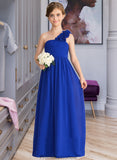 Shannon A-Line One-Shoulder Floor-Length Chiffon Junior Bridesmaid Dress With Ruffle Flower(s) STKP0013393