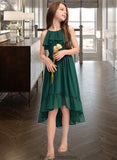 Sonia A-Line Scoop Neck Asymmetrical Chiffon Junior Bridesmaid Dress With Cascading Ruffles STKP0013395