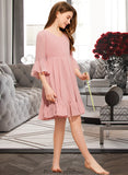 Meg A-Line V-neck Knee-Length Chiffon Junior Bridesmaid Dress With Cascading Ruffles STKP0013396