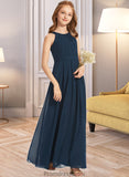 Melody A-Line Scoop Neck Floor-Length Chiffon Junior Bridesmaid Dress With Ruffle STKP0013397