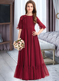 Rosa A-Line Scoop Neck Floor-Length Chiffon Junior Bridesmaid Dress With Cascading Ruffles STKP0013398