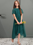 Kierra A-Line Scoop Neck Asymmetrical Chiffon Junior Bridesmaid Dress With Ruffle Bow(s) STKP0013403