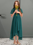 Kierra A-Line Scoop Neck Asymmetrical Chiffon Junior Bridesmaid Dress With Ruffle Bow(s) STKP0013403