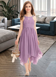 Alisa A-Line Scoop Neck Tea-Length Chiffon Junior Bridesmaid Dress With Ruffle Beading Bow(s) STKP0013406