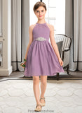 Hailie A-Line Scoop Neck Knee-Length Chiffon Junior Bridesmaid Dress With Ruffle Beading STKP0013407