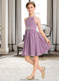 Hailie A-Line Scoop Neck Knee-Length Chiffon Junior Bridesmaid Dress With Ruffle Beading STKP0013407