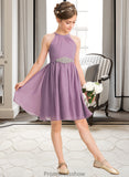 Hailie A-Line Scoop Neck Knee-Length Chiffon Junior Bridesmaid Dress With Ruffle Beading STKP0013407