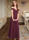 Aiyana A-Line Off-the-Shoulder Floor-Length Chiffon Junior Bridesmaid Dress STKP0013408