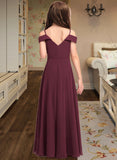 Aiyana A-Line Off-the-Shoulder Floor-Length Chiffon Junior Bridesmaid Dress STKP0013408