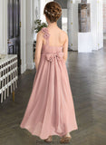 Minnie A-Line One-Shoulder Asymmetrical Chiffon Junior Bridesmaid Dress With Ruffle Flower(s) Bow(s) STKP0013410