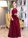 Adriana A-Line Scoop Neck Floor-Length Chiffon Junior Bridesmaid Dress STKP0013412