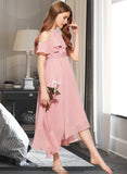 Sarahi A-Line Scoop Neck Tea-Length Chiffon Lace Junior Bridesmaid Dress STKP0013414