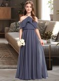 Lydia A-Line Off-the-Shoulder Floor-Length Chiffon Junior Bridesmaid Dress With Cascading Ruffles STKP0013415