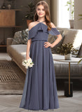 Lydia A-Line Off-the-Shoulder Floor-Length Chiffon Junior Bridesmaid Dress With Cascading Ruffles STKP0013415