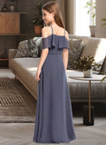 Lydia A-Line Off-the-Shoulder Floor-Length Chiffon Junior Bridesmaid Dress With Cascading Ruffles STKP0013415