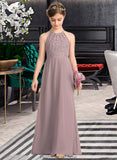 Mareli A-LineScoopNeckFloor-LengthChiffonLaceJuniorBridesmaidDressWithRuffle#173272 STKP0013416