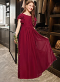 Trudie A-Line Scoop Neck Floor-Length Chiffon Junior Bridesmaid Dress With Cascading Ruffles STKP0013417