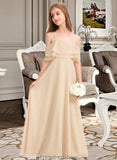 Taliyah A-Line Off-the-Shoulder Floor-Length Chiffon Junior Bridesmaid Dress With Cascading Ruffles STKP0013419