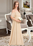 Taliyah A-Line Off-the-Shoulder Floor-Length Chiffon Junior Bridesmaid Dress With Cascading Ruffles STKP0013419