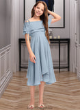 Abbey A-Line Off-the-Shoulder Asymmetrical Chiffon Junior Bridesmaid Dress With Cascading Ruffles STKP0013420