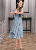 Abbey A-Line Off-the-Shoulder Asymmetrical Chiffon Junior Bridesmaid Dress With Cascading Ruffles STKP0013420