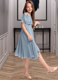 Abbey A-Line Off-the-Shoulder Asymmetrical Chiffon Junior Bridesmaid Dress With Cascading Ruffles STKP0013420