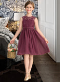 Libby A-LineScoopNeckKnee-LengthChiffonLaceJuniorBridesmaidDress#165020 STKP0013423