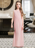 Maleah A-Line Scoop Neck Floor-Length Chiffon Junior Bridesmaid Dress With Ruffle Split Front STKP0013425