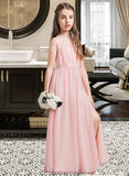 Maleah A-Line Scoop Neck Floor-Length Chiffon Junior Bridesmaid Dress With Ruffle Split Front STKP0013425