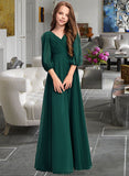 Karly A-Line V-neck Floor-Length Chiffon Junior Bridesmaid Dress With Ruffles STKP0013427