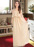 Madge A-Line Square Neckline Floor-Length Chiffon Junior Bridesmaid Dress With Bow(s) Cascading Ruffles STKP0013428