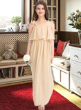 Madge A-Line Square Neckline Floor-Length Chiffon Junior Bridesmaid Dress With Bow(s) Cascading Ruffles STKP0013428