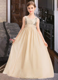 Kaya A-Line V-neck Floor-Length Chiffon Sequined Junior Bridesmaid Dress With Ruffle STKP0013430