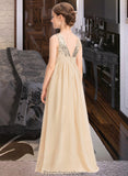 Kaya A-Line V-neck Floor-Length Chiffon Sequined Junior Bridesmaid Dress With Ruffle STKP0013430