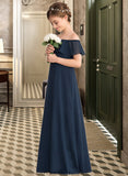 Cadence A-Line Off-the-Shoulder Floor-Length Chiffon Junior Bridesmaid Dress With Cascading Ruffles STKP0013431