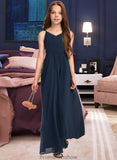 Mareli A-Line V-neck Floor-Length Chiffon Junior Bridesmaid Dress With Bow(s) STKP0013432