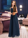 Mareli A-Line V-neck Floor-Length Chiffon Junior Bridesmaid Dress With Bow(s) STKP0013432