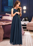 Mareli A-Line V-neck Floor-Length Chiffon Junior Bridesmaid Dress With Bow(s) STKP0013432