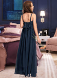 Mareli A-Line V-neck Floor-Length Chiffon Junior Bridesmaid Dress With Bow(s) STKP0013432