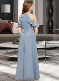 Kiera A-Line Scoop Neck Floor-Length Chiffon Junior Bridesmaid Dress With Bow(s) Cascading Ruffles STKP0013433