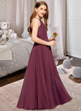 Kaya A-Line Square Neckline Floor-Length Chiffon Lace Junior Bridesmaid Dress STKP0013434