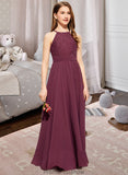 Kaya A-Line Square Neckline Floor-Length Chiffon Lace Junior Bridesmaid Dress STKP0013434