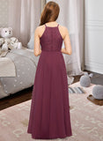 Kaya A-Line Square Neckline Floor-Length Chiffon Lace Junior Bridesmaid Dress STKP0013434